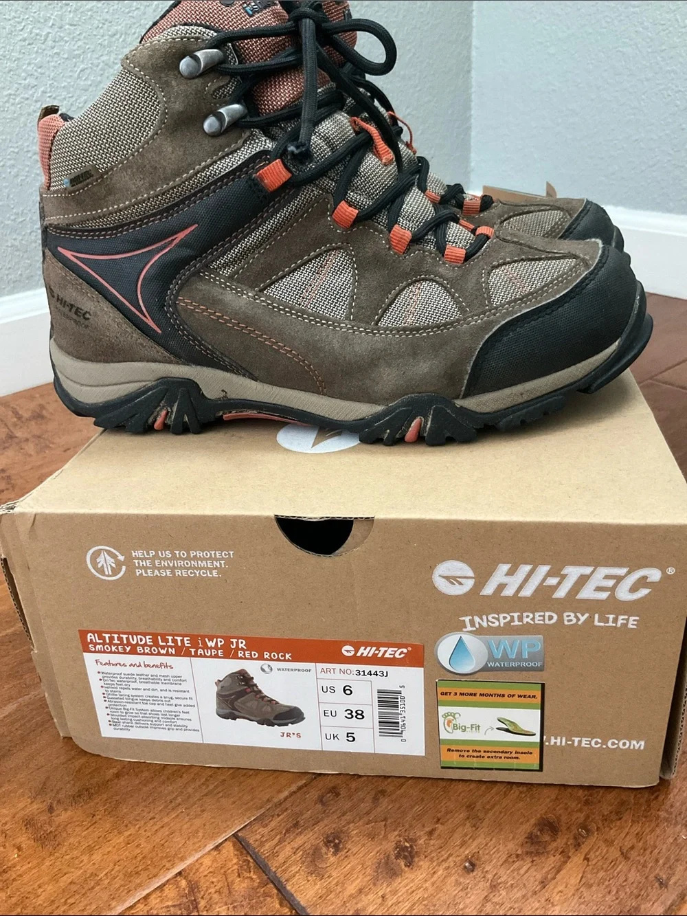 Hi-Tec Brown and Orange Trail Hiking Boots